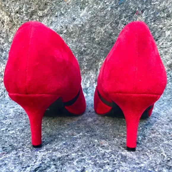 IMPO Stretch Red Suede Heels size 8 Pointed-Toe Mary Jane - Picture 7 of 14